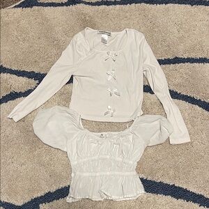 Cotton Emporium White Ribbed Top with Bow